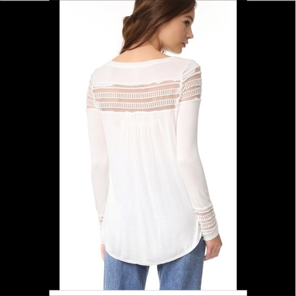 Free People White Mesh Insert Roxie Tee Embroidered Panels Size Small - Picture 12 of 14